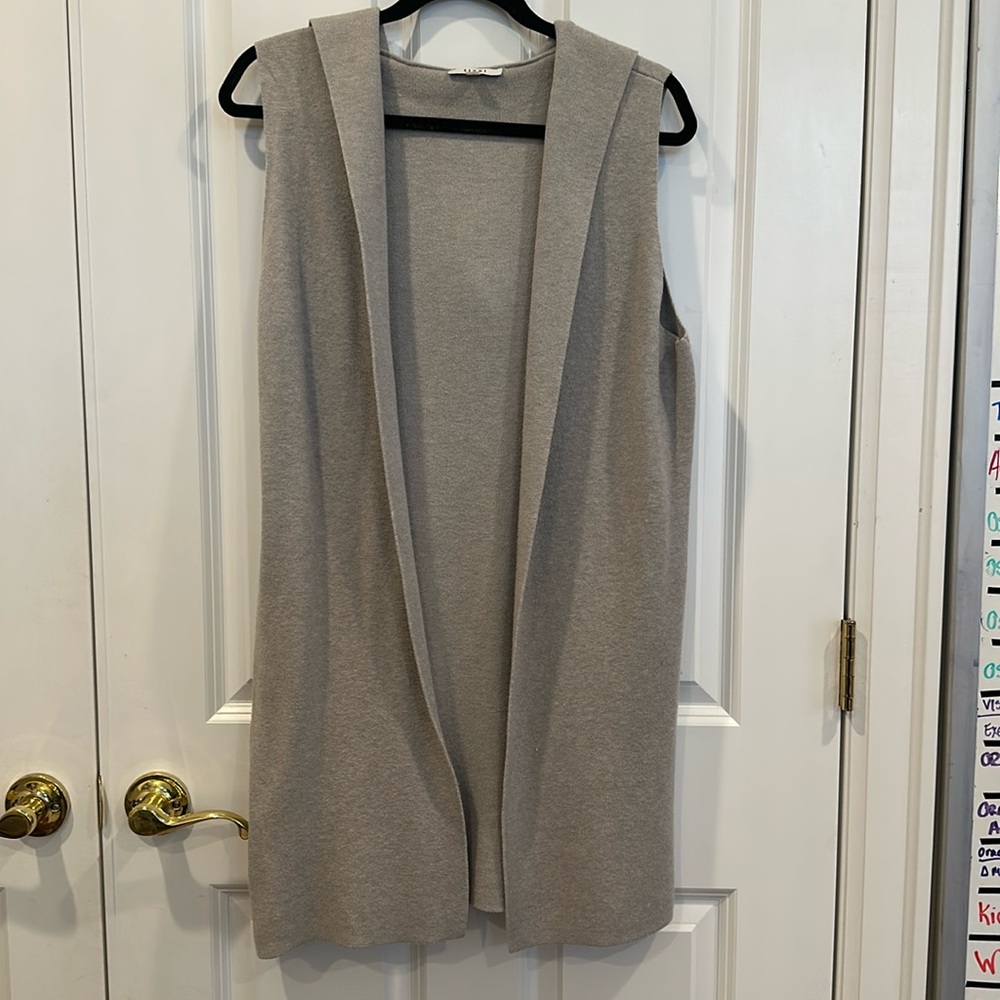 Sioni Soft Grey Long Open Cardigan Sleeveless Sweater With Hood M